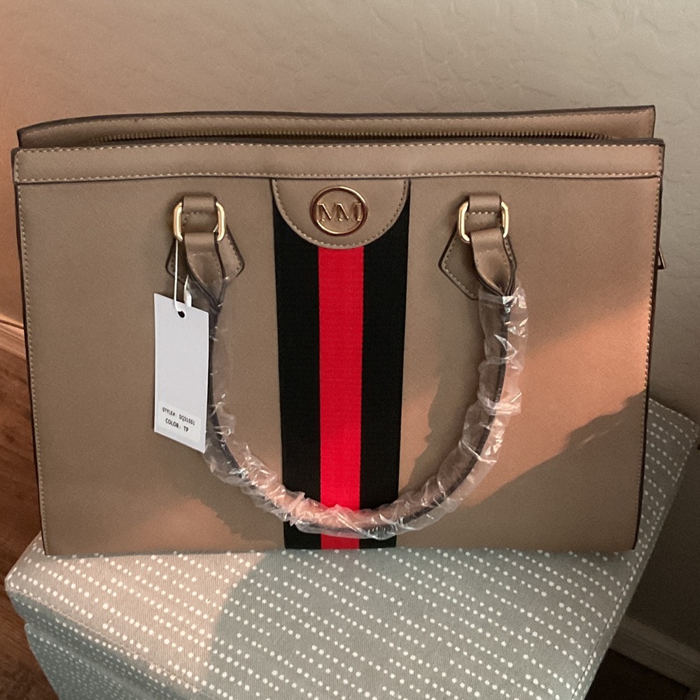 Marilyn Monroe Tan Tote with Red and Black Stripe